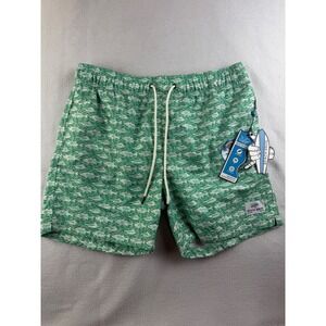 Beach Bros‎ Swim Trunks Shark Print UPF 50+ Surf Casual Green Large
